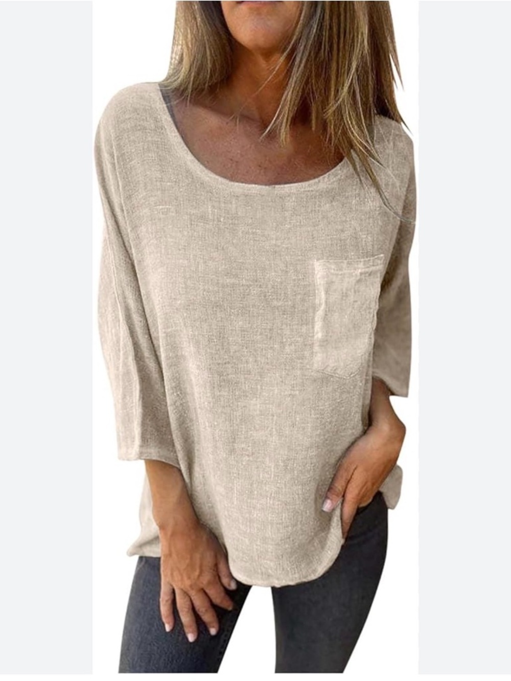 Ecote Lightweight Scoop Neck Pocket Tunic - Beige